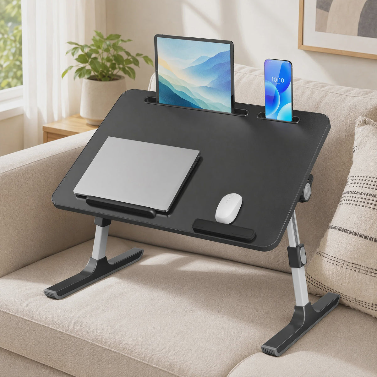 Verstelbare Laptoptafel voor Bed & Bank - Inklapbaar, Met Tablet/Telefoonhouder