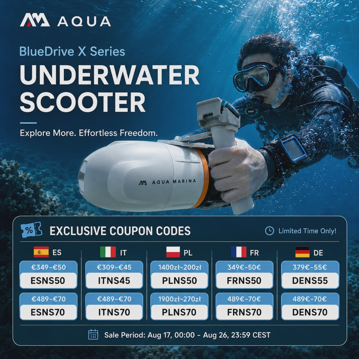 Aqua Marina Bluedrive X / X Pro Elektrische Onderwaterscooter - 3 Snelheden voor Watersport