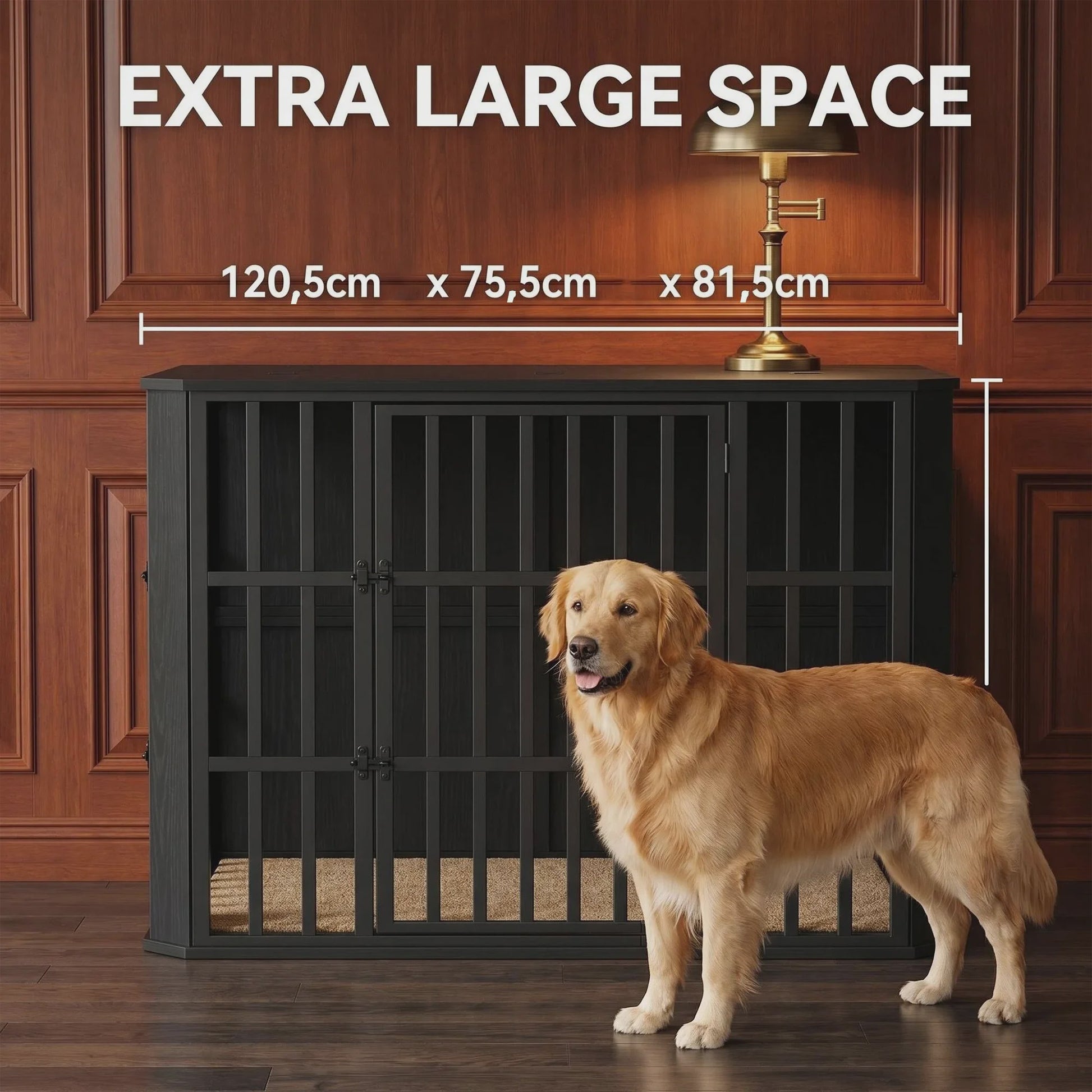 Luxe Houten Hondenkennel met Dubbele Deuren en Bovenklep - 120x75x81 cm