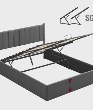 VASAGLE Bedframe 160x200 cm met Opbergruimte, Grijze Hoofdbord en Opklapbaar Lattenbodem