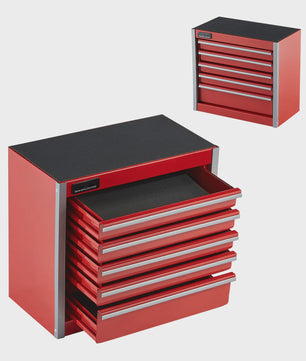 Compacte Metalen Gereedschapskist met 5 Lades - Rood/Zwart - Draagbaar & Organisatie