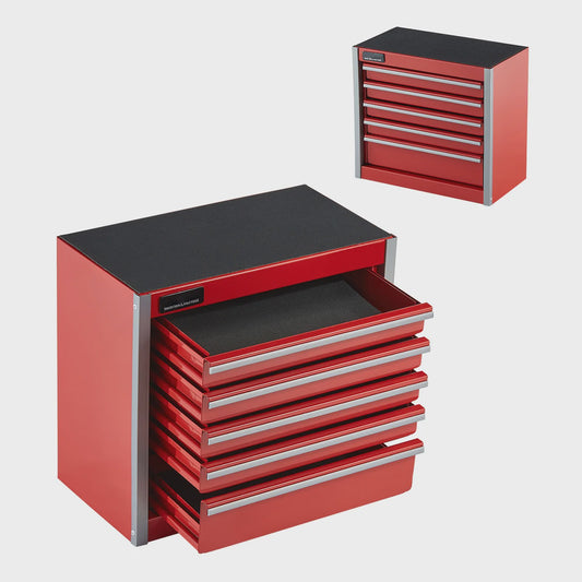 Compacte Metalen Gereedschapskist met 5 Lades - Rood/Zwart - Draagbaar & Organisatie