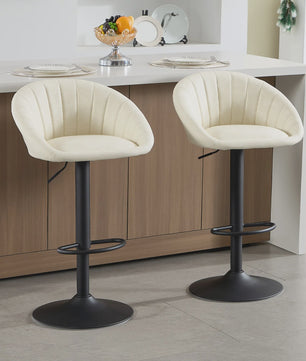 Verstelbare Barstoelen Set van 2 - Draaibaar, Ergonomisch, met Rugleuning - Fluweel/Kunstleer
