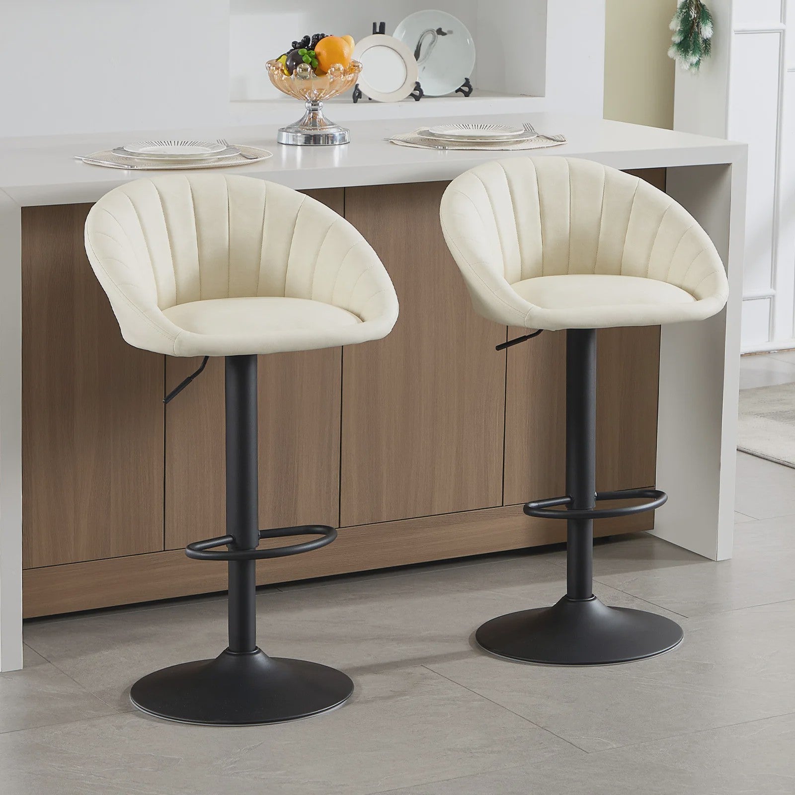 Verstelbare Barstoelen Set van 2 - Draaibaar, Ergonomisch, met Rugleuning - Fluweel/Kunstleer