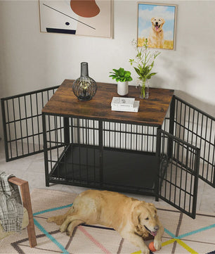 Stijlvolle Houten Hondenkennel - Meubelstijl Bench met 3 Deuren en Uitneembare Lade