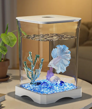 Mini Aquarium Starter Kit voor Betta Vissen & Goudvissen - Compact Desktop Aquarium met Voeropening