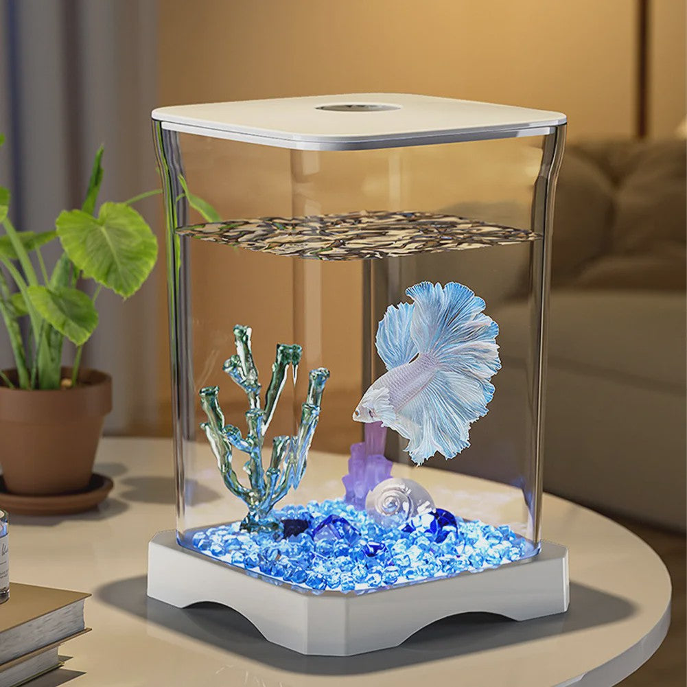 Mini Aquarium Starter Kit voor Betta Vissen & Goudvissen - Compact Desktop Aquarium met Voeropening