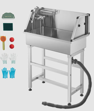 RVS Hond Wasstation 34"/62" - Professionele Hondenbadkuip met Kraan & Douchekop