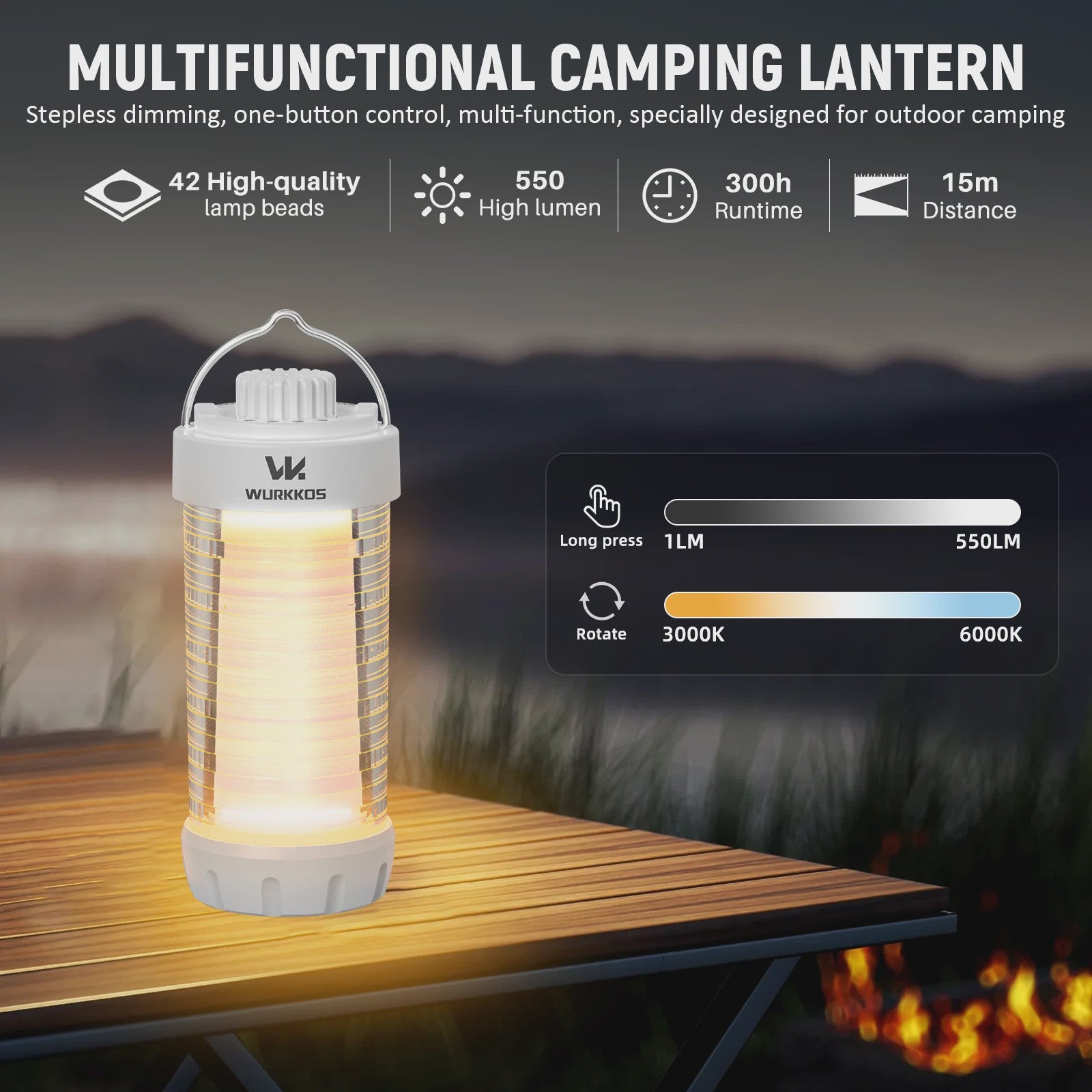 Wurkkos CL01 Camping Lantaarn - 550LM Powerbank, Magnetisch, Waterdicht IP66