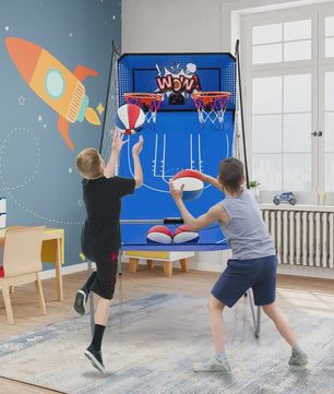 Arcade Basketbal Machine 8-in-1 met 4 Ballen, Pomp & 8 Spelmodi - Blauw