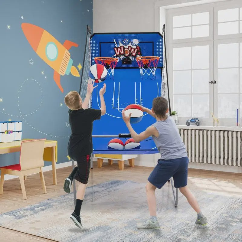 Arcade Basketbal Machine 8-in-1 met 4 Ballen, Pomp & 8 Spelmodi - Blauw