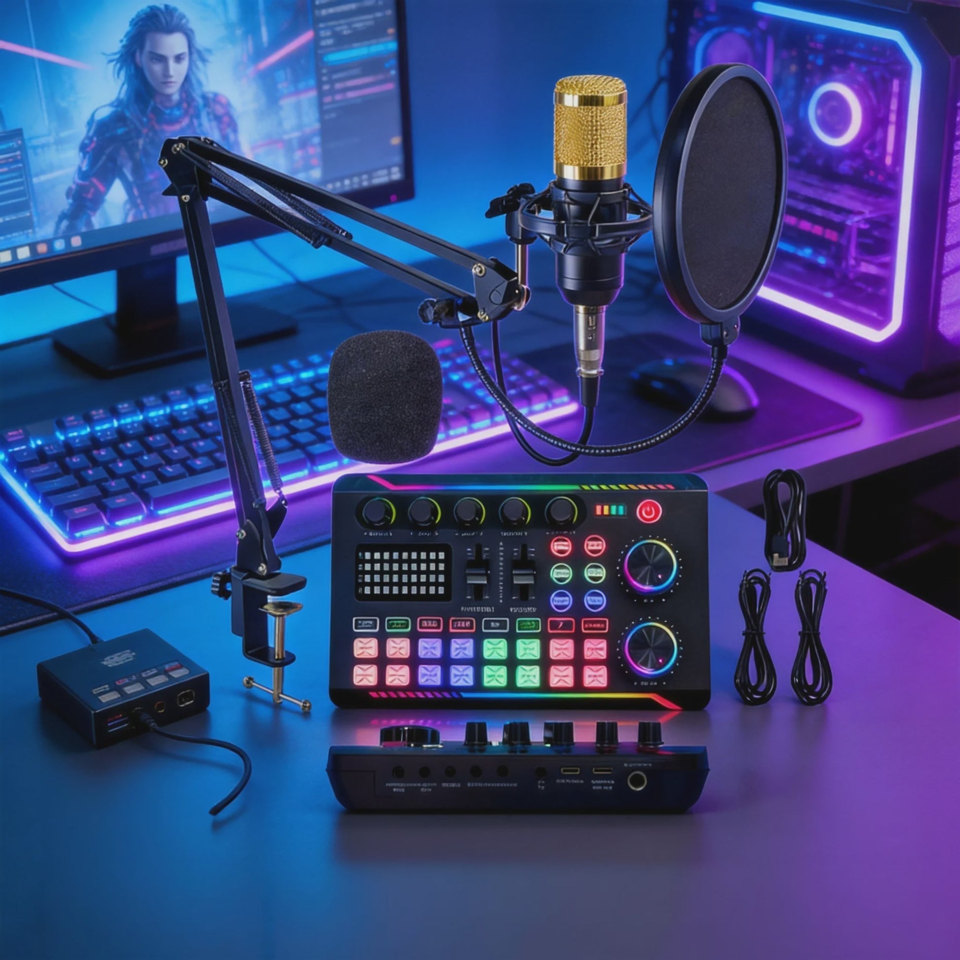 Professionele Livestream Microfoon Kit met Audio Interface, Arm en Popfilter