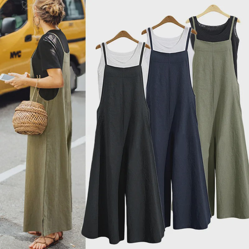 Dames Jumpsuit Zomer Mouwloos Katoen Linnen met Wijde Pijpen - Casual en Comfortabel