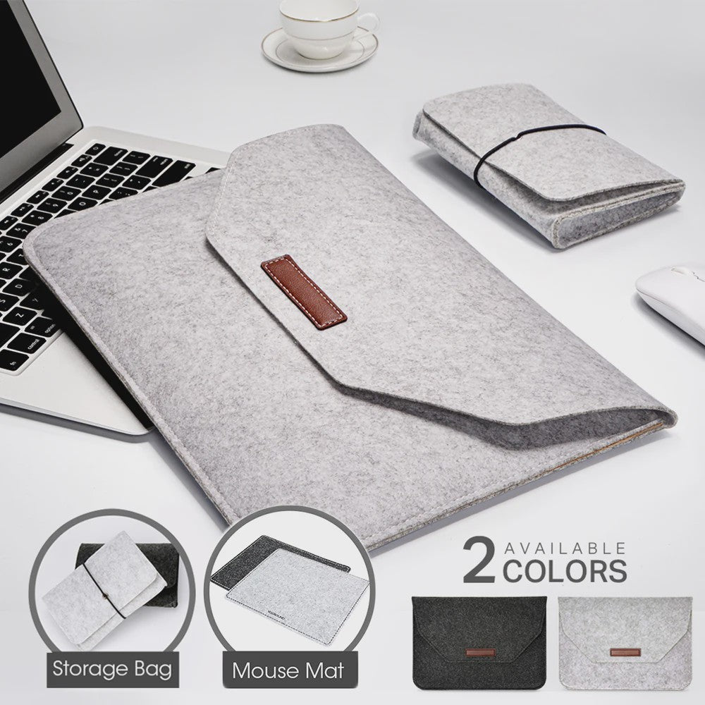 Luxe Vilt Laptop Sleeve - Beschermhoes voor MacBook & Notebooks (11-15.6 inch) - Inclusief Muismat