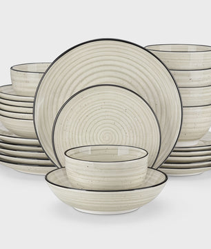 vancasso BONBON 24-delig servies set beige voor 6 personen - Handgeschilderd spiraalpatroon, magnetron- en vaatwasserbestendig
