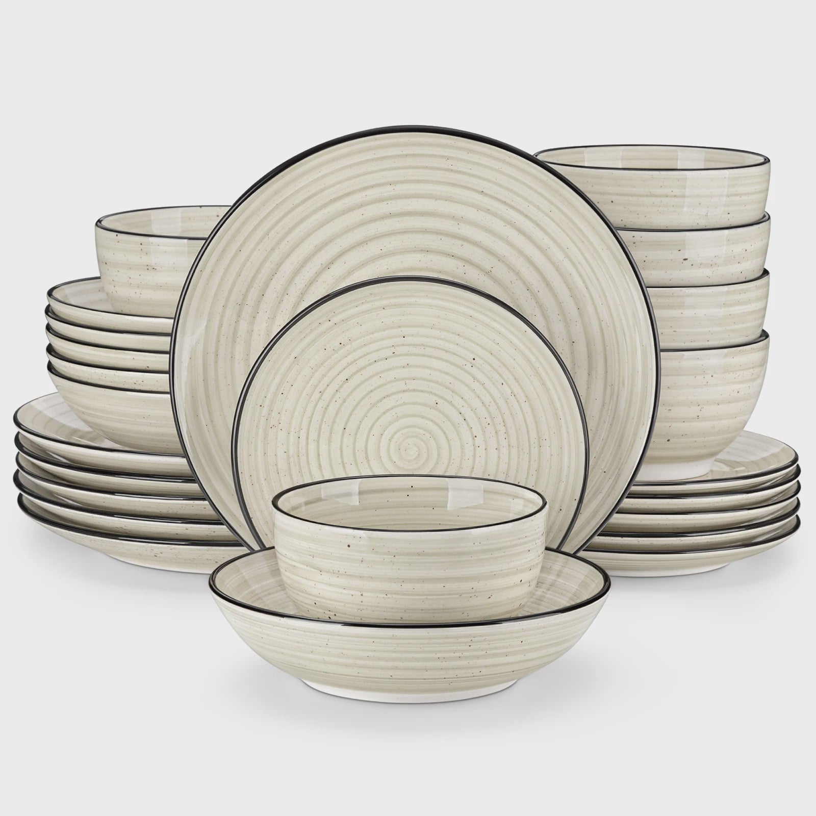 vancasso BONBON 24-delig servies set beige voor 6 personen - Handgeschilderd spiraalpatroon, magnetron- en vaatwasserbestendig