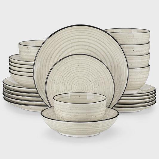 vancasso BONBON 24-delig servies set beige voor 6 personen - Handgeschilderd spiraalpatroon, magnetron- en vaatwasserbestendig