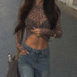 Dames Mesh Top met Luipaardprint - Lange Mouwen & Bodycon Pasvorm