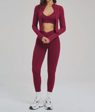 3-delige Yogaset Dames: Long Sleeve Top, Sport BH & Legging