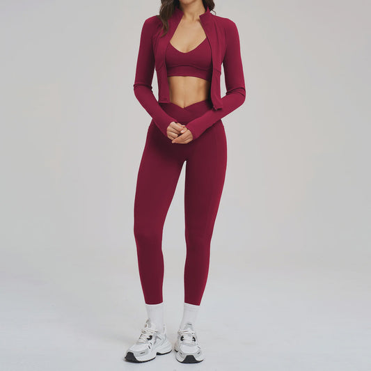 3-delige Yogaset Dames: Long Sleeve Top, Sport BH & Legging