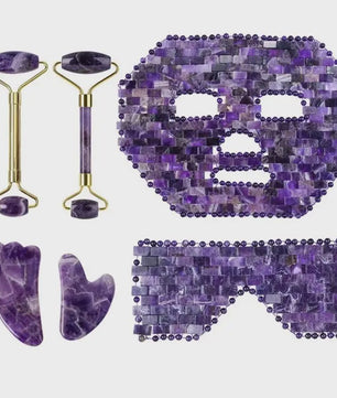 Natuurlijk Amethist Jade Gezichtsmasker & Gua Sha Roller Set