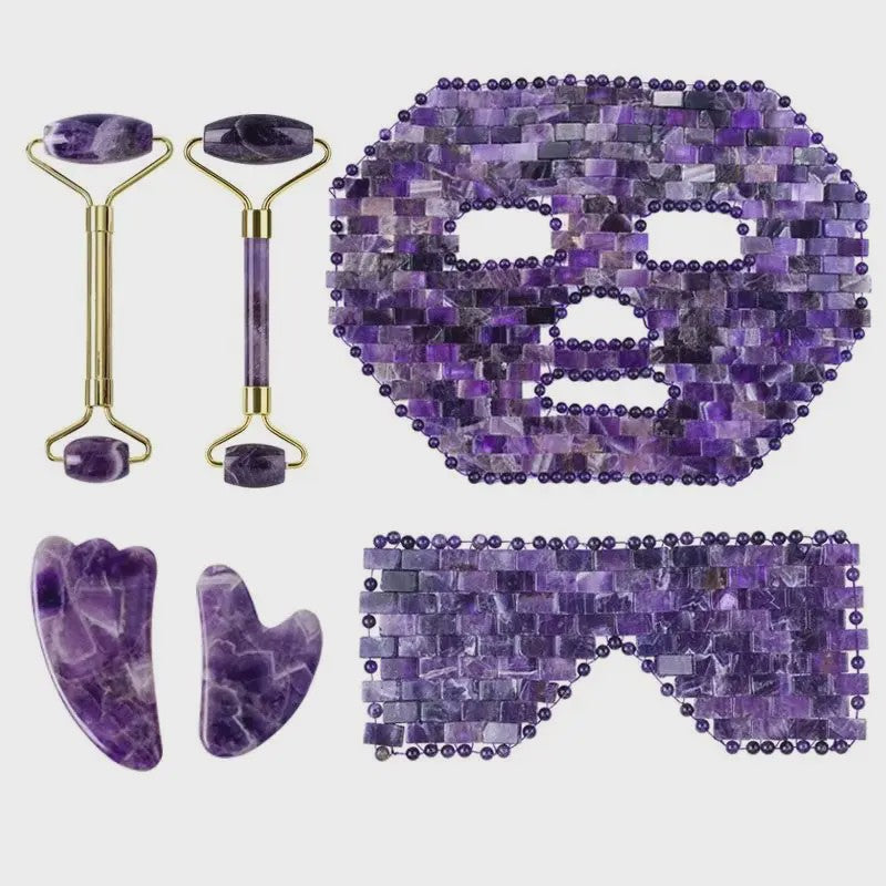 Natuurlijk Amethist Jade Gezichtsmasker & Gua Sha Roller Set