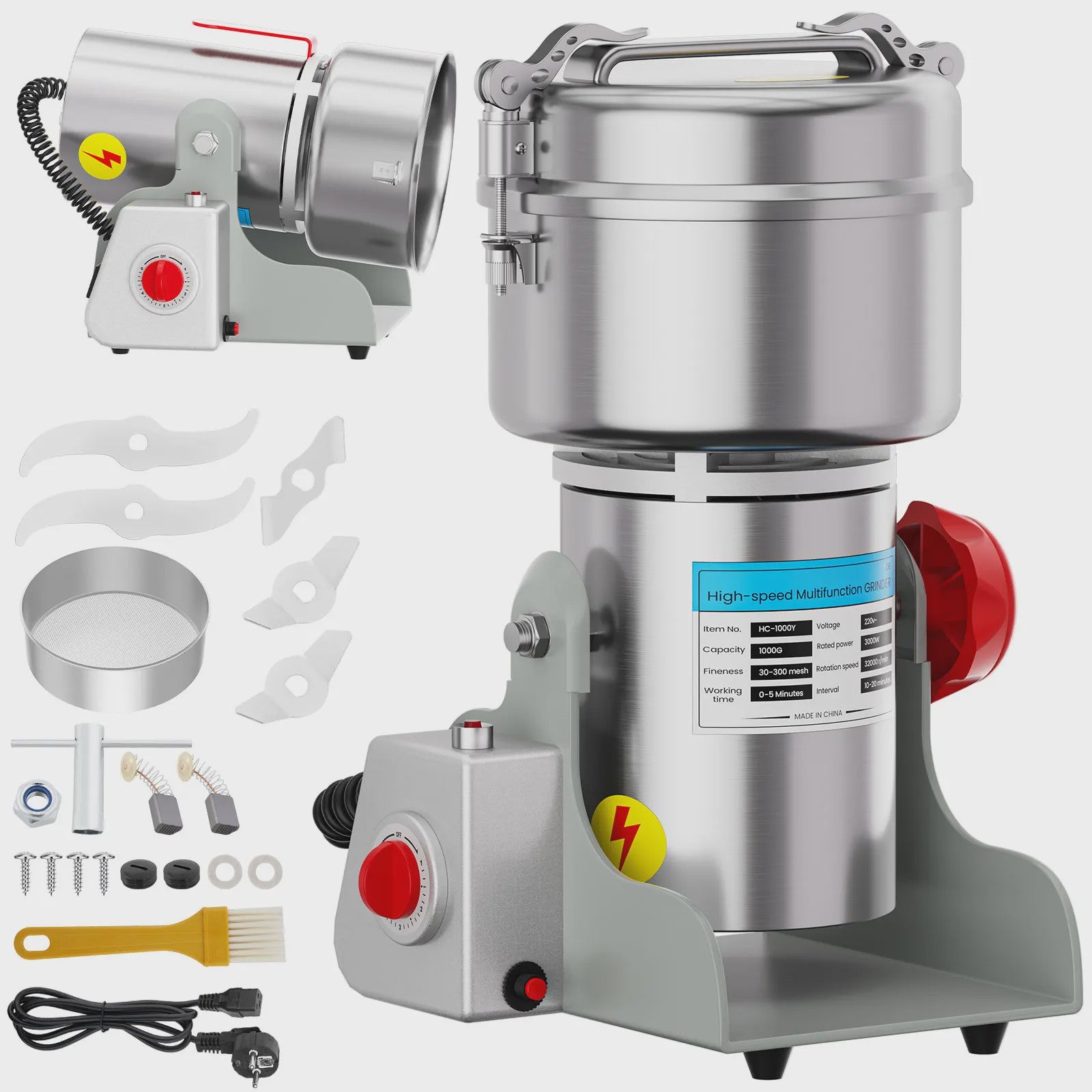 Krachtige Elektrische Graanmolen & Kruidenmaler - 1000g, RVS, 32000 RPM
