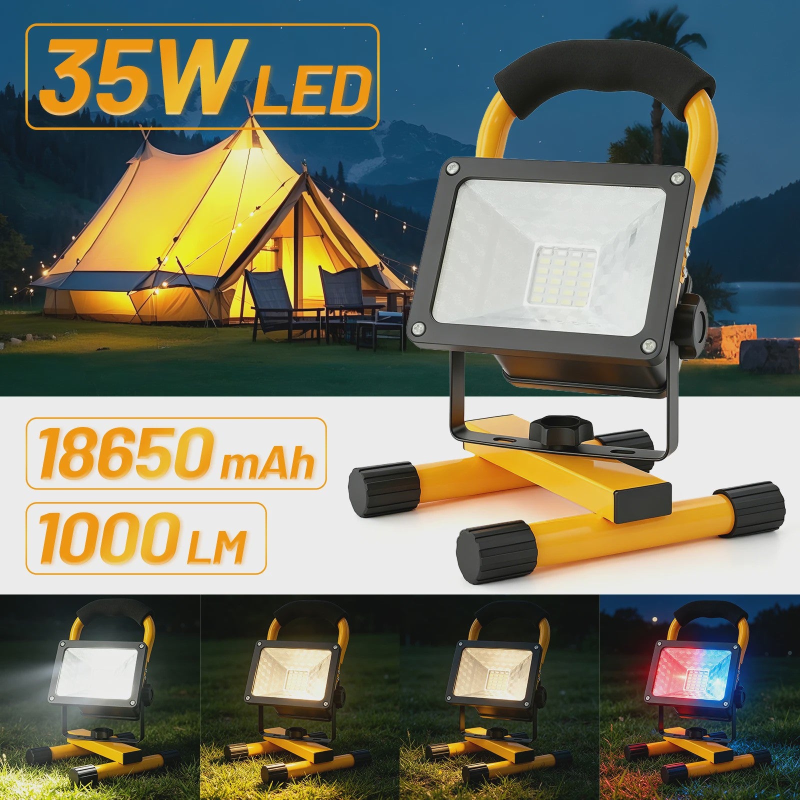 Oplaadbare LED Werkspot 30W - Waterdicht IP65, 3600mAh, Dimbare Modi & Rode/Blauwe Noodfunctie