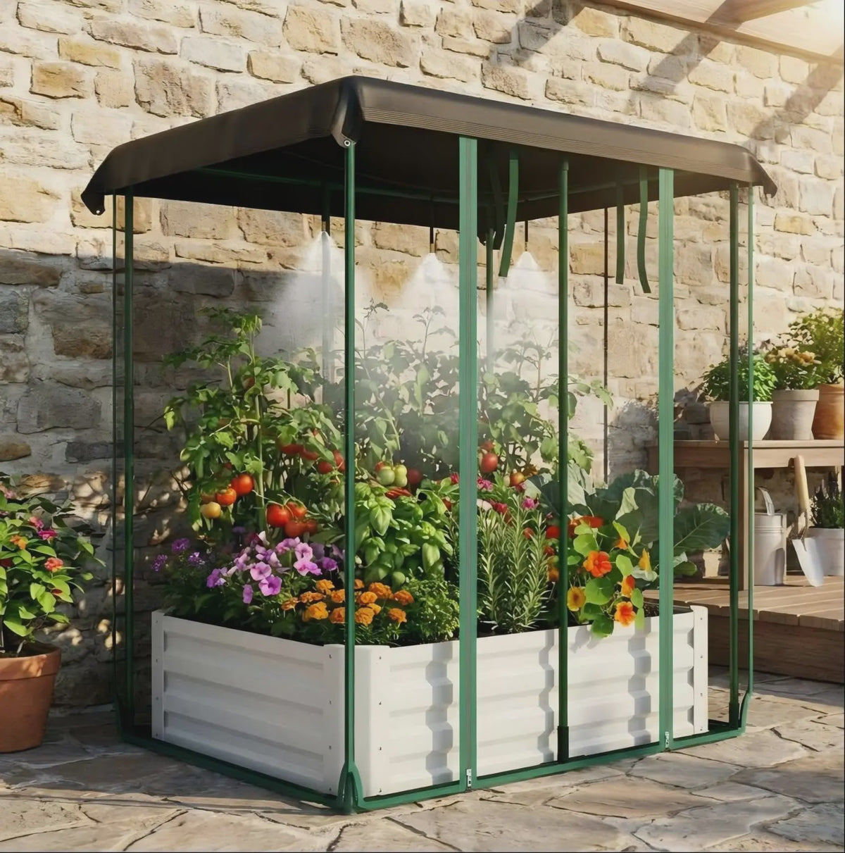 Verhoogd Kweekbed met Zelfwateringssysteem, Insectennet & Druppelirrigatie - Groot Metaal Kweekbak