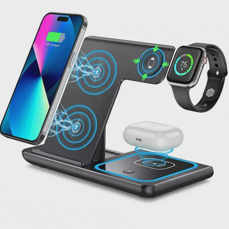 3-in-1 Draadloze Oplaadstandaard voor iPhone, Apple Watch & AirPods - Opvouwbaar