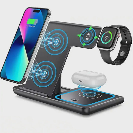 3-in-1 Draadloze Oplaadstandaard voor iPhone, Apple Watch & AirPods - Opvouwbaar
