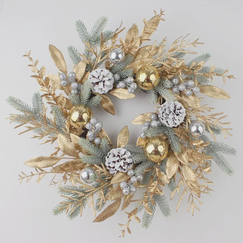 Luxe Kerstkrans voor Buitendeur - Goud, Denneappel & Rattan Decoratie 2024