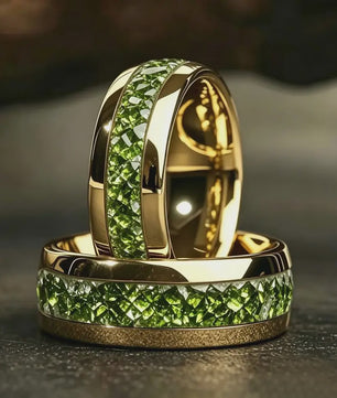 Luxe Groene Kristalstenen Ringen voor Mannen - 8mm Roestvrij Staal Trouwband