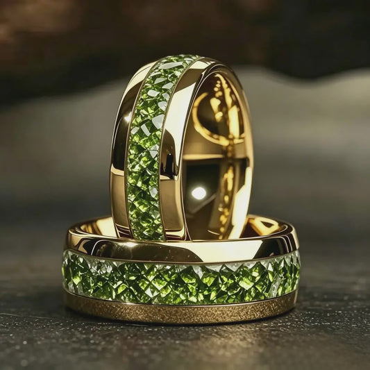 Luxe Groene Kristalstenen Ringen voor Mannen - 8mm Roestvrij Staal Trouwband