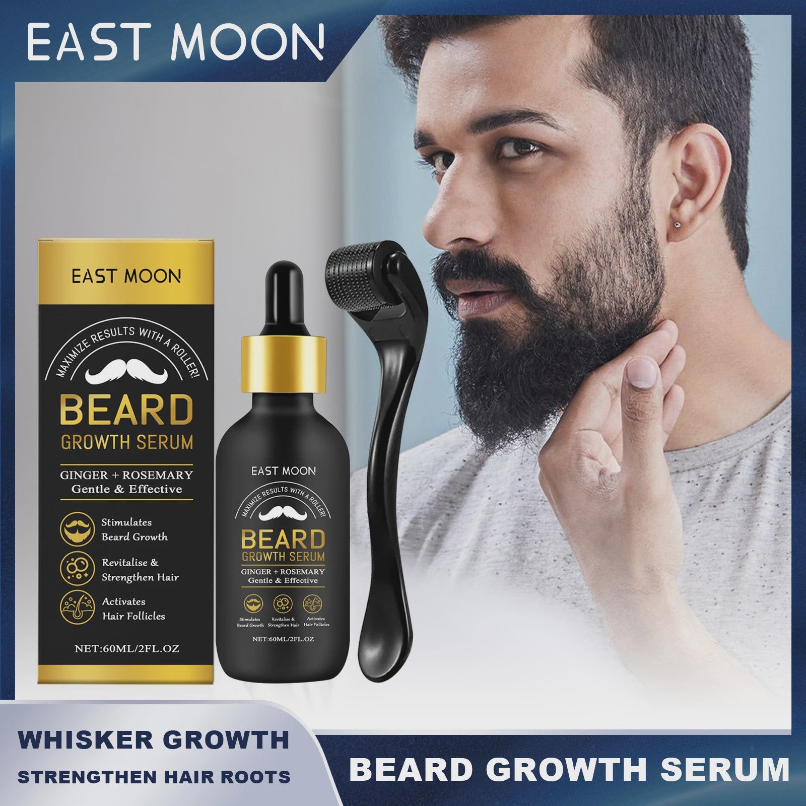 East Moon Baardgroei Serum Set: Stimuleert Groei, Versterkt Wortels & Verzacht Huid