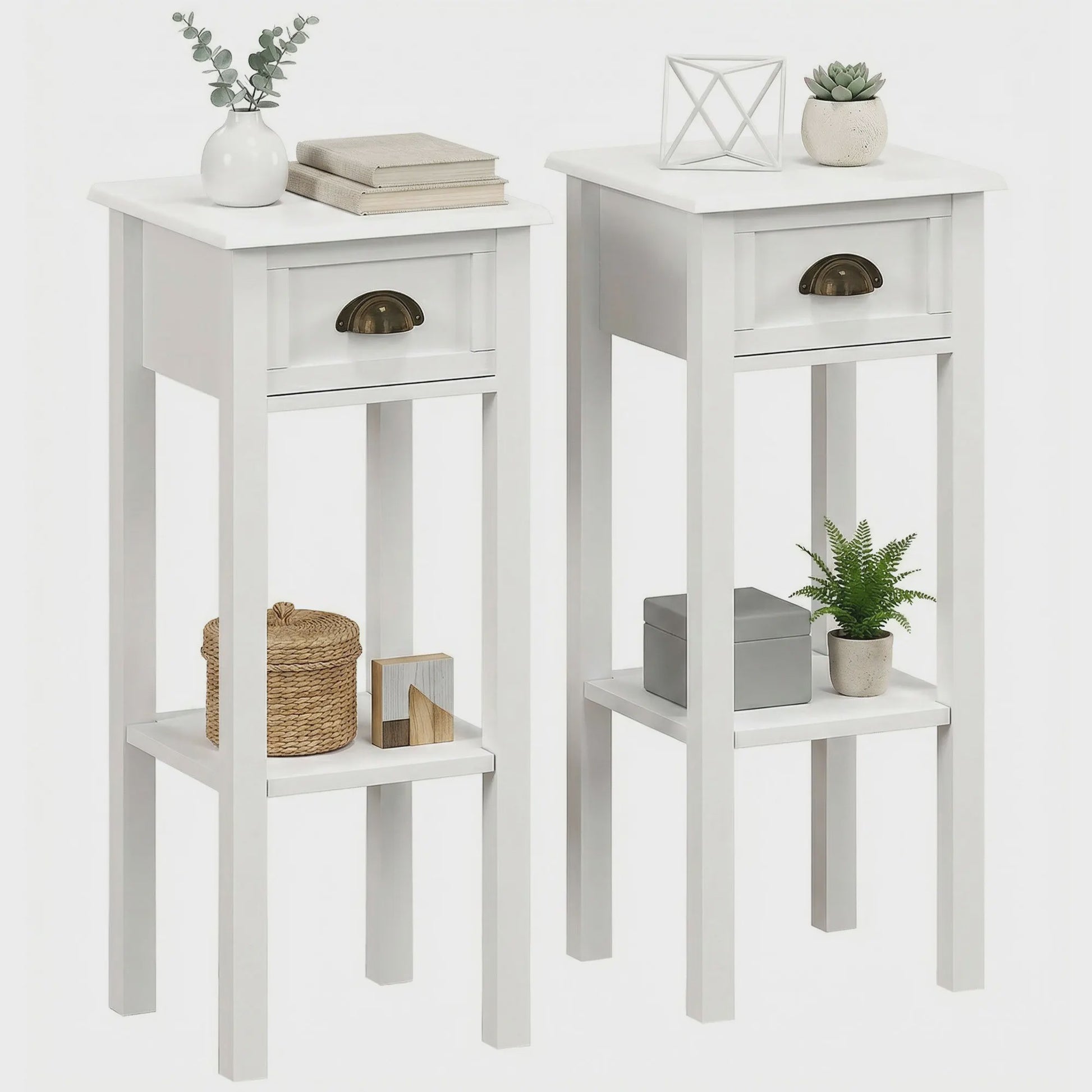 Set van 2 Nachtkastjes met Lade en Plank - Wit, 30x30x75 cm