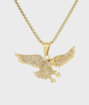 Gouden Eagle Hanger Ketting met Bling - Roestvrij Staal Iced Out Dieren Sieraad voor Heren & Dames