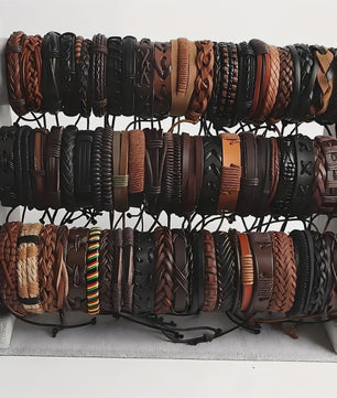 Set van 20 Handgemaakte Leren Armbanden voor Heren & Dames - Etnisch & Bohemien Stijl
