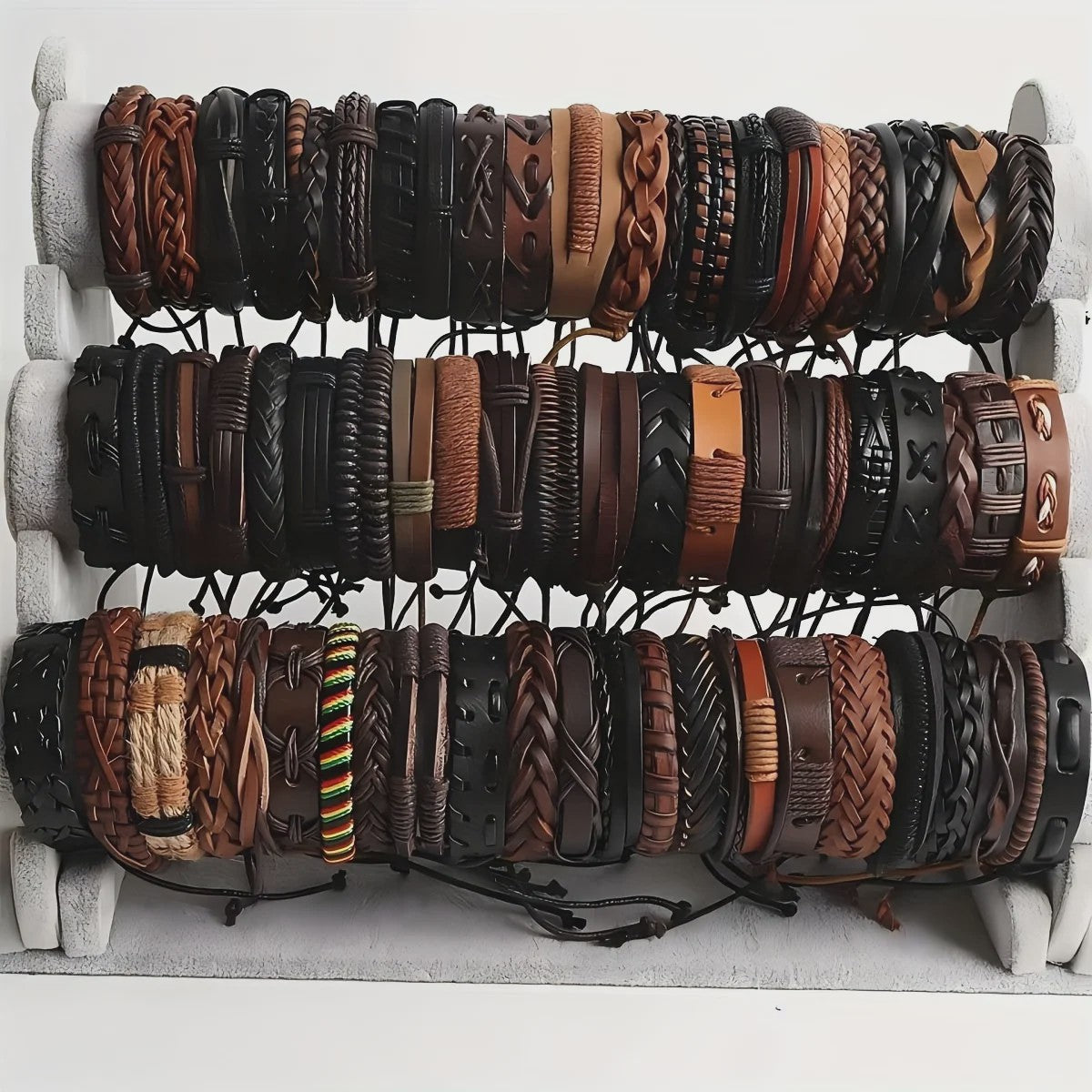 Set van 20 Handgemaakte Leren Armbanden voor Heren & Dames - Etnisch & Bohemien Stijl