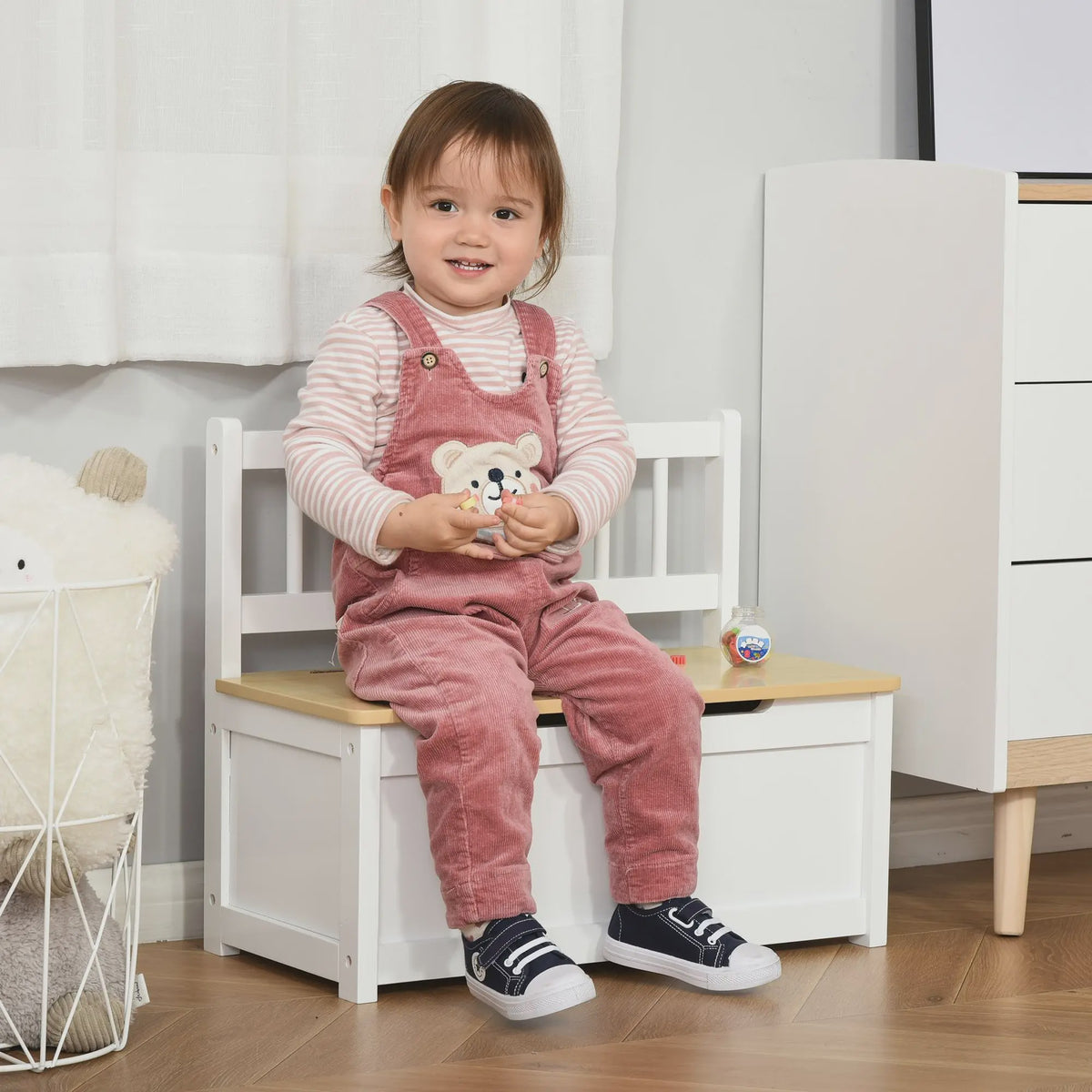 Homcom Wooden Toy Chest Storage with Lid and Backrest for Children