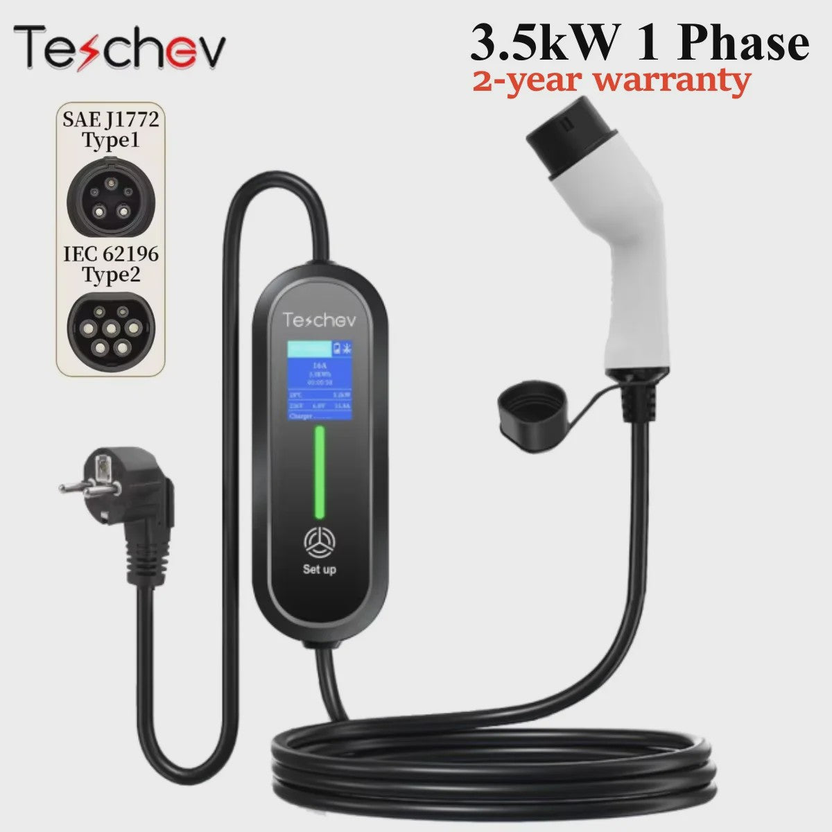 Draagbare EV Oplader Wallbox 16A Type 1 & Type 2 Kabel met Schuko Plug - 2 Jaar Garantie