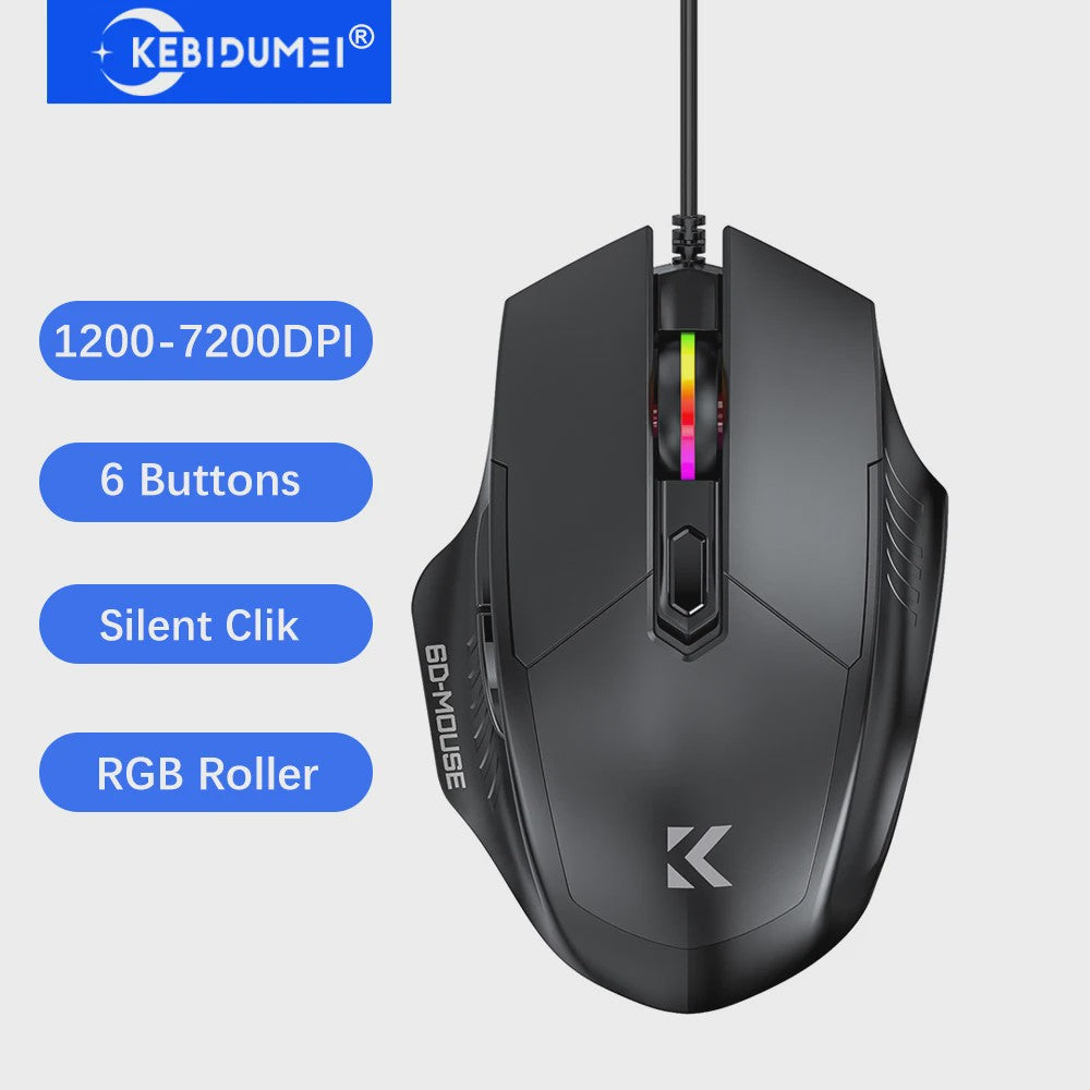 Ergonomische USB Bedrade Gaming Muis met 6 Knoppen en 7200 DPI