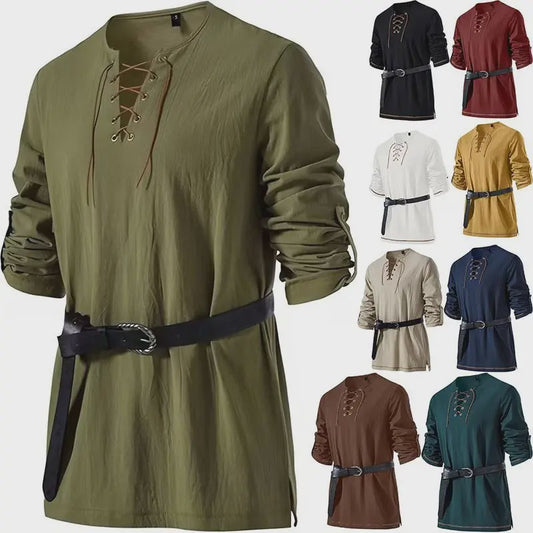 Heren Middeleeuwse Tuniek met Vetersluiting - Renaissance, Viking & Piraat Kostuum Shirt