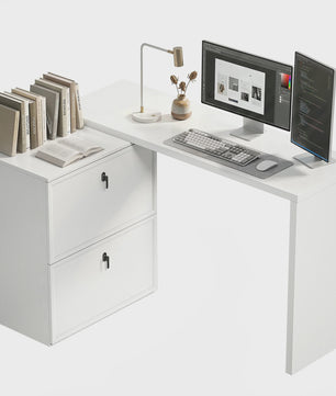 Omkeerbaar L-vormig Bureau met 2 Lades - Wit