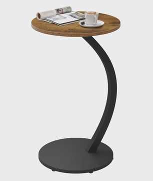 Stijlvolle C-vormige bijzettafel met hout-look blad - Ideaal voor laptop, koffie & thee