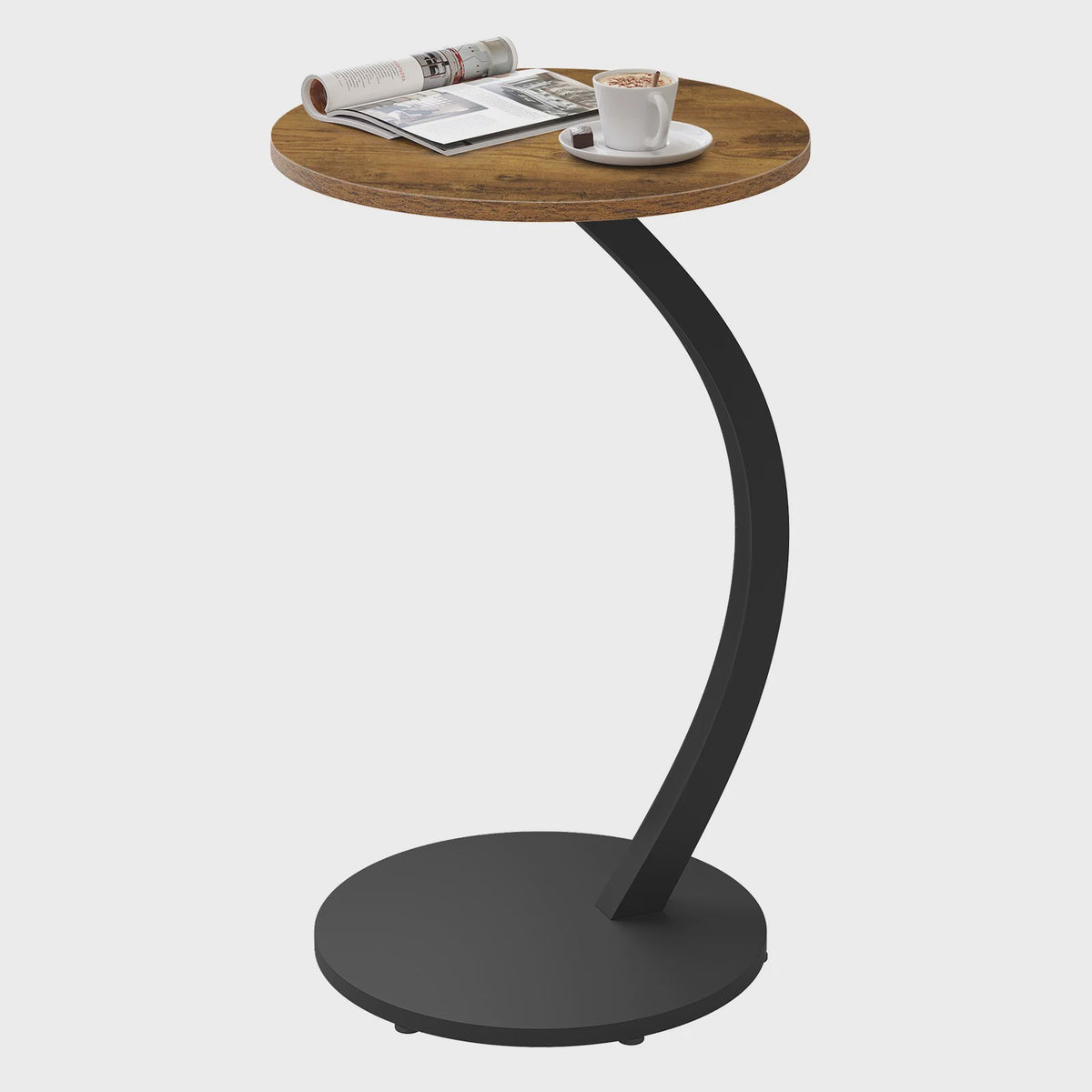 Stijlvolle C-vormige bijzettafel met hout-look blad - Ideaal voor laptop, koffie & thee
