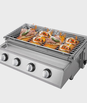 Roestvrijstalen Gas Barbecue met 4 Branders - Compact & Draagbaar