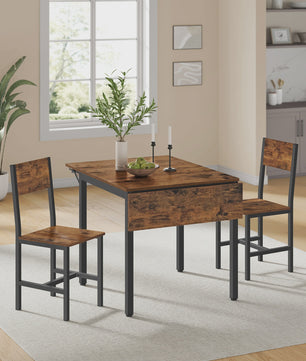 Compacte Eetkamer Set met 2 Stoelen en Klaptafel - Rustiek Houtdesign & Metaal