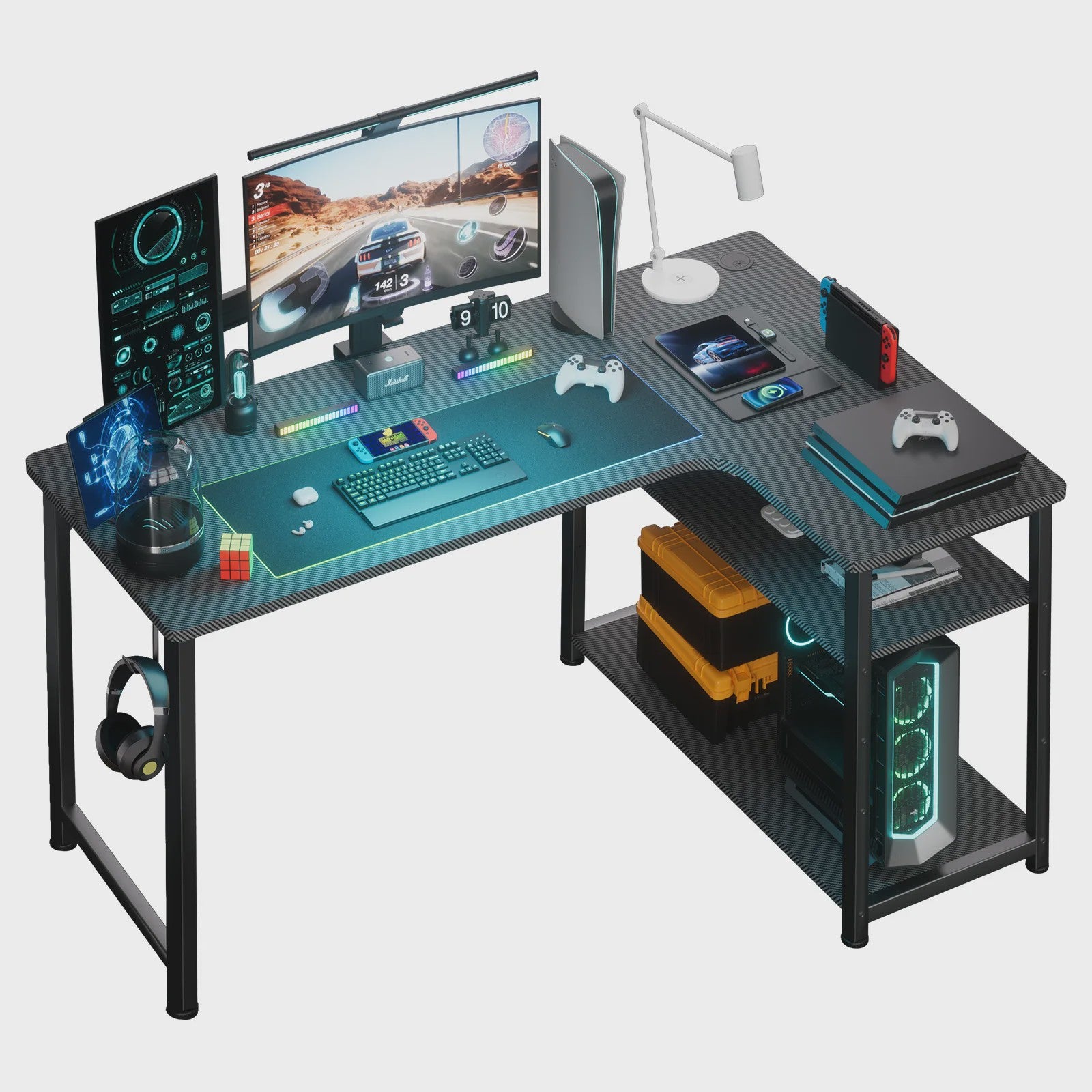 Gaming bureau L-vorm met plank - 100cm - Bureau voor PC, Computer & Thuiswerken