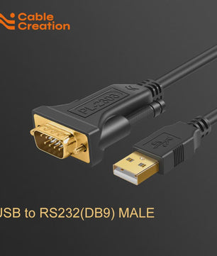 CableCreation USB naar RS232 Serieel Adapter Kabel (DB9 Male, PL2303 Chip) - Goudkleurig, Compatibel met Windows, Linux, Mac
